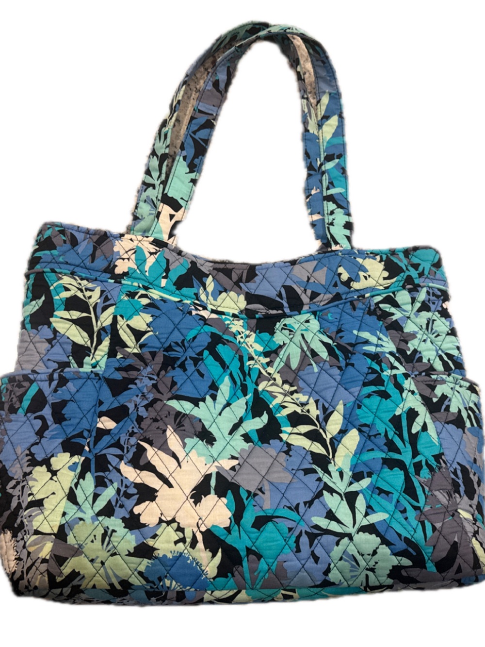 Vera Bradley Quilted Floral Tote and Wallet Set in Teal, Blue & Mint